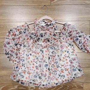 Zara shoulder cut out tie neck chiffon blouse